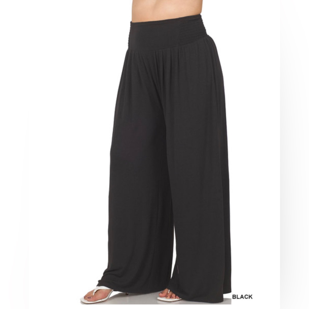 Black Plus Smocked Waist Wide Leg Pants Plus Smocked Waist Wide Leg Pants